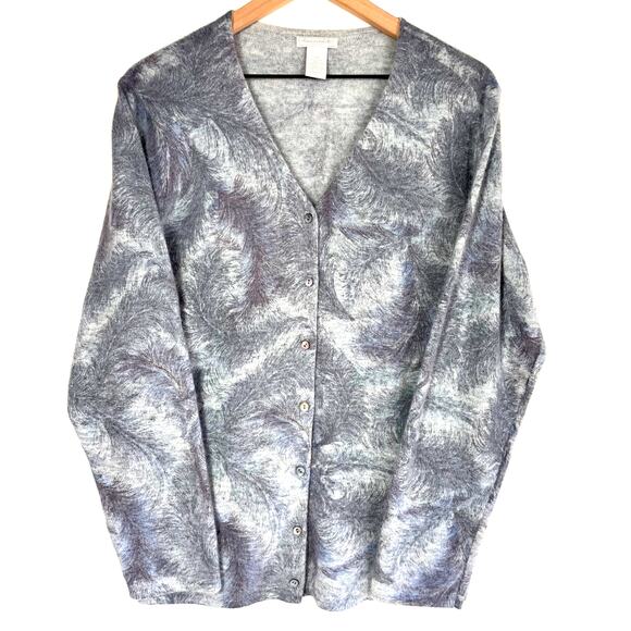 DEAN‎ & WHITE Wool + Angora Cardigan Size 2x Abstract Feather Luxe Quiet Luxury - Picture 1 of 13